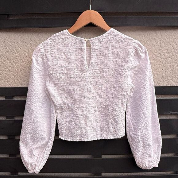 Urban Outfitters Luca Smocked Long Sleeve Top in White | Small - Picture 4 of 8